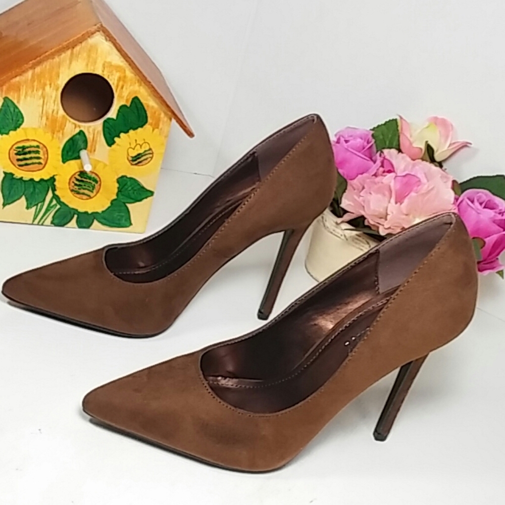 🆕 Chocolate Brown Pointed Toe Pumps Faux Suede 🆕 - Picture 3 of 8